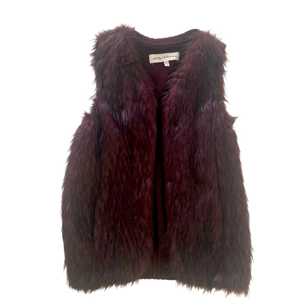 Sebby Collection Burgundy Faux Fur Vest -Sweater or Knitted Back NWT L